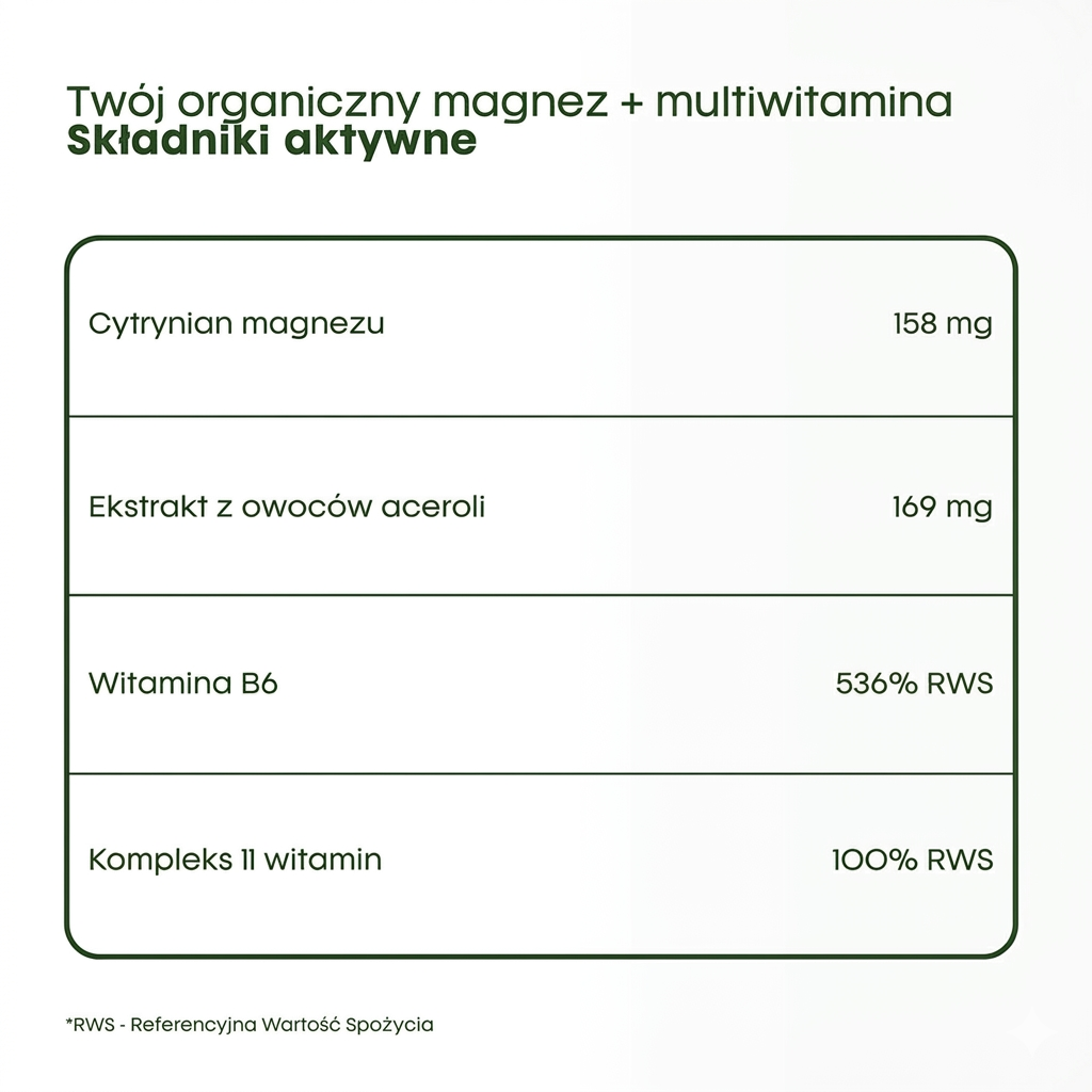 Twój organiczny Magnez + Multiwitamina (termin 09.2026)